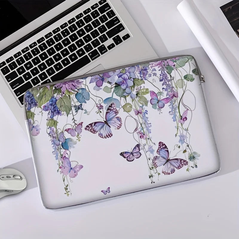 One piece set, two styles, purple butterfly pattern laptop bag and