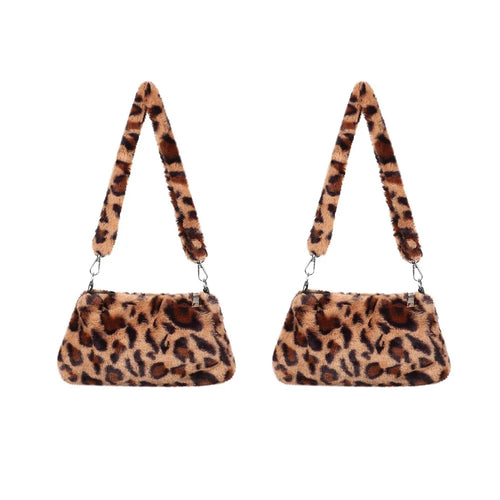 New Women's Casual Shoulder Bag Animal Print Leopard Plush Lady