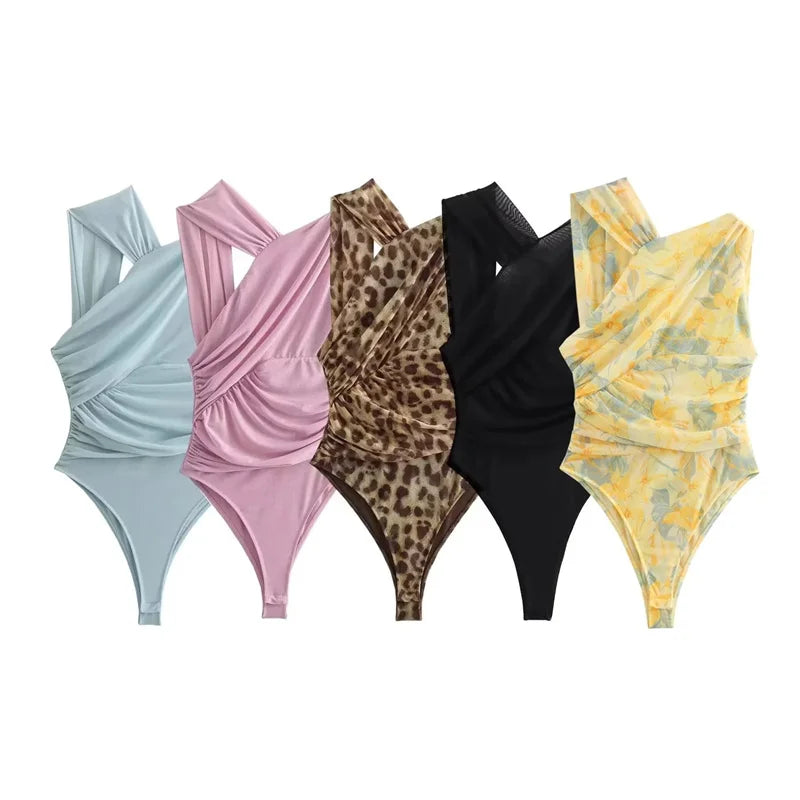 MUJER 2025 Woman Body Leopard Print Mesh Sleeveless Bodysuit Women