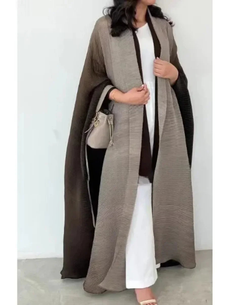 Muslim Abaya for Women Bat Sleeve Pleated Gradient Cardigan Trench