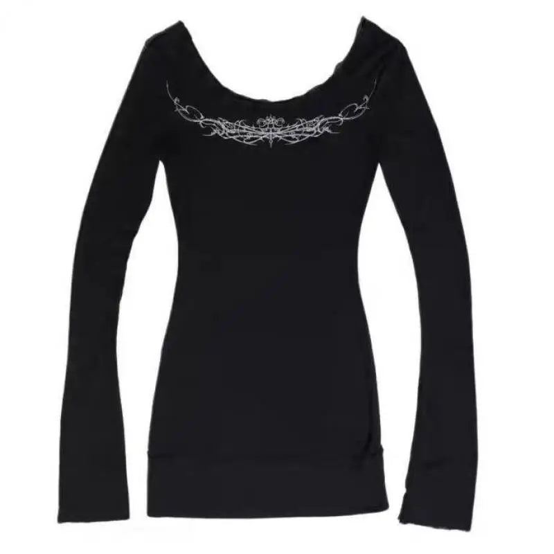 Seeslim Gothic Graphic T Shirts Women Long Sleeve Korean Fashion 2000s