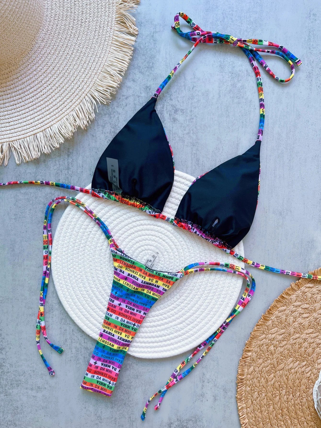 RUOTONSEPT Letters Printed Colorful Mini Thong Bikini Women Swimwear