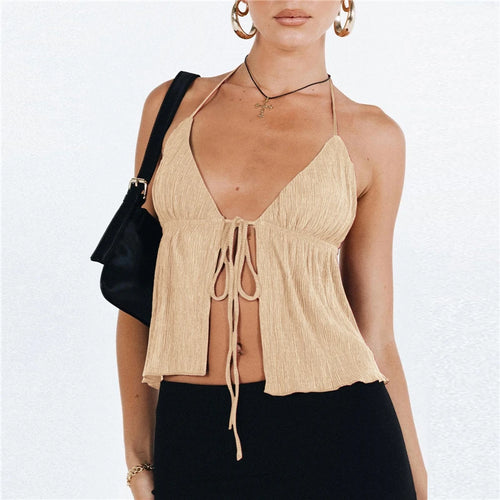 Sexy Summer Cami Top Bowknot Lace-Up Sleeveless Cropped Vest Elegant