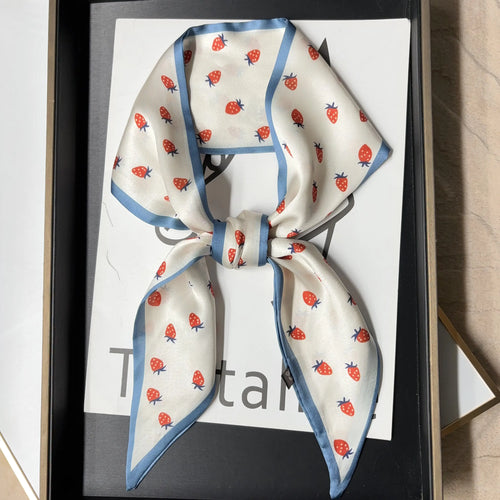 Fashion Print Hair Ribbon Scarf Women Neck Tie Bag Silk Skinny