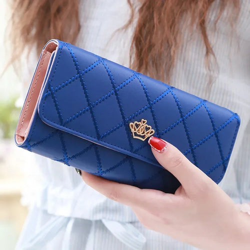 Black Long Wallets for Women PU Leather Diamond Pattern Purse Card