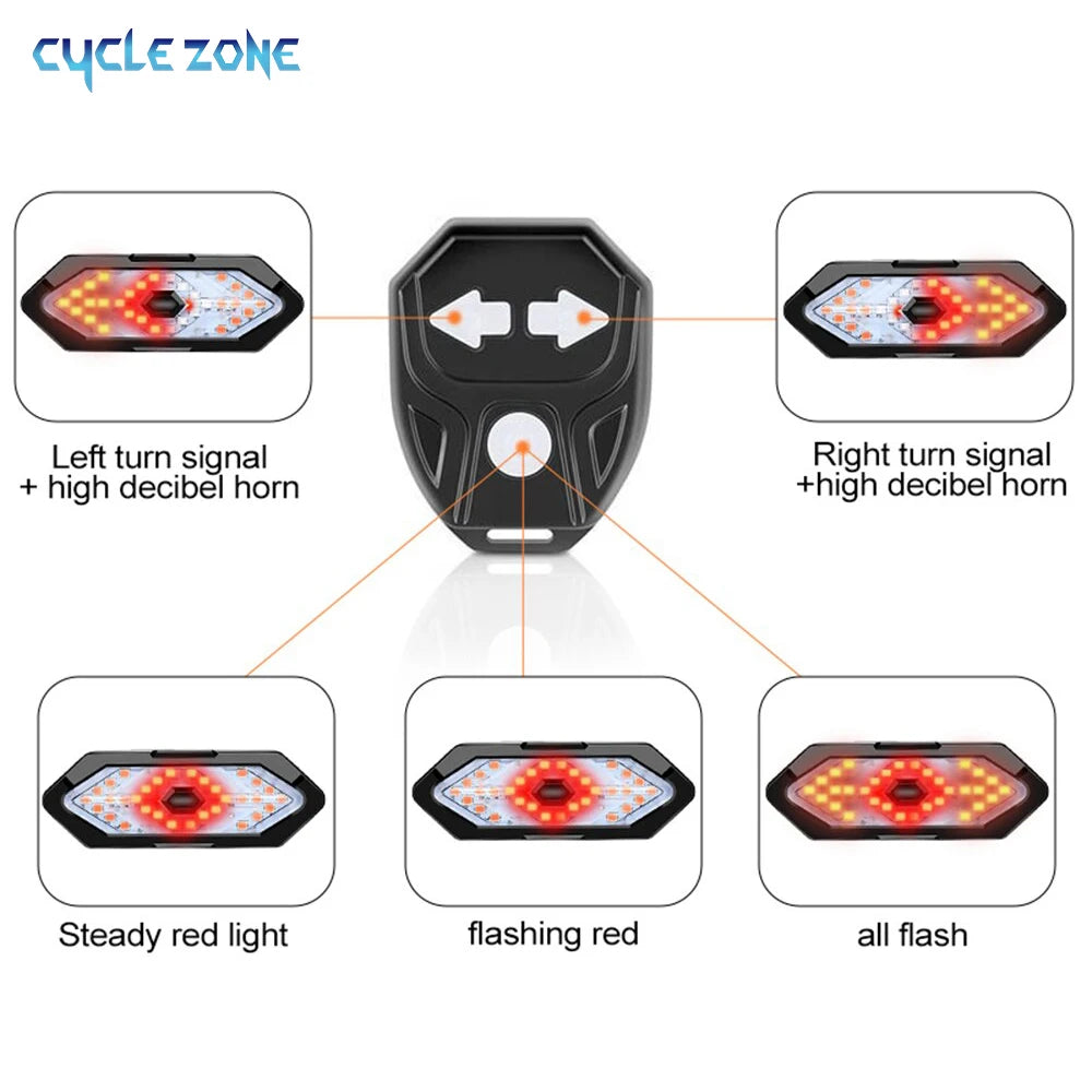 Bicycle Tail Light Bike Turn Signal Rear Lights Rechargeable Cycling