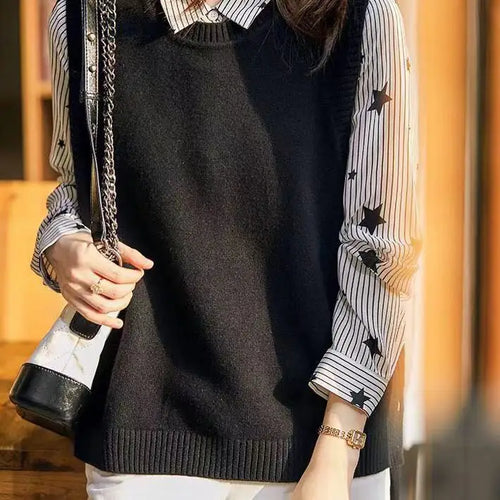College Style Hem Three Button Sweater Knitted Vest Women Solid O Neck