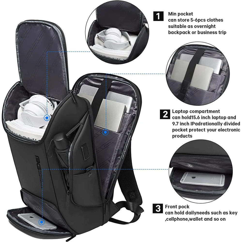 BANGE Business USB Charging Smart Backpacks Fits 15.6 Inch Laptop