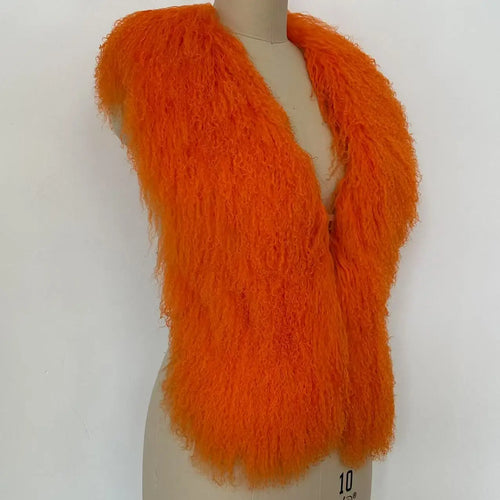 Fluffy Luxury  Real Mongolian Fur Halter Vests Women Solid Deep V-Neck