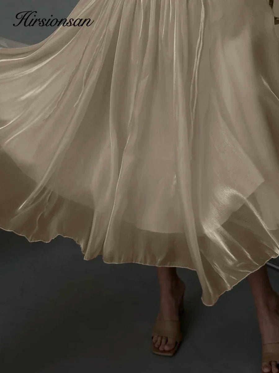 Hirsionsan Satin High Waist Skirts Women 2024 New Soft Smooth Silk