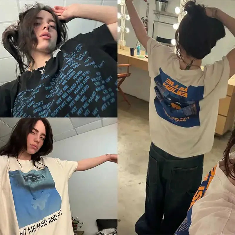 2025 Billie Hit Me Hard and Soft Printed T-Shirt Men's Women's Summer