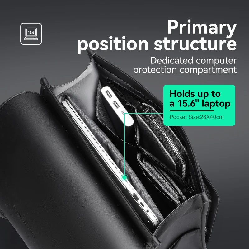 Mark Ryden Classic Business Work Black Leather Backpack 15.6 Inch