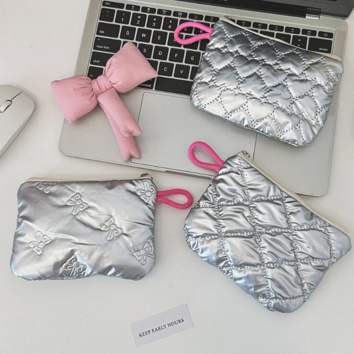 Silver Lingge Bow Pattern Coin Purses Small Canvas Coin Wallet Lady