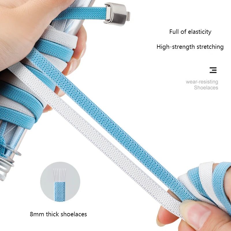Elastic Laces Sneakers Press Lock Shoelaces Without Ties 8MM Wide