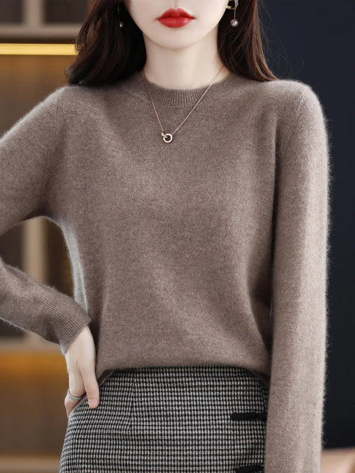 Fashion 100% Merino Wool Women's Sweater O-Neck Long Sleeve Pullover