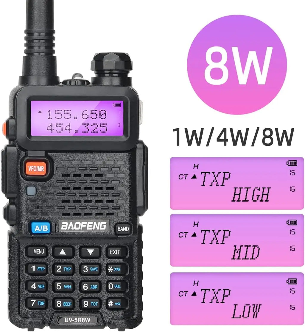 1/2PCS BaoFeng UV-5R 8W Tri-Power Walkie Talkie High Power Dual Band