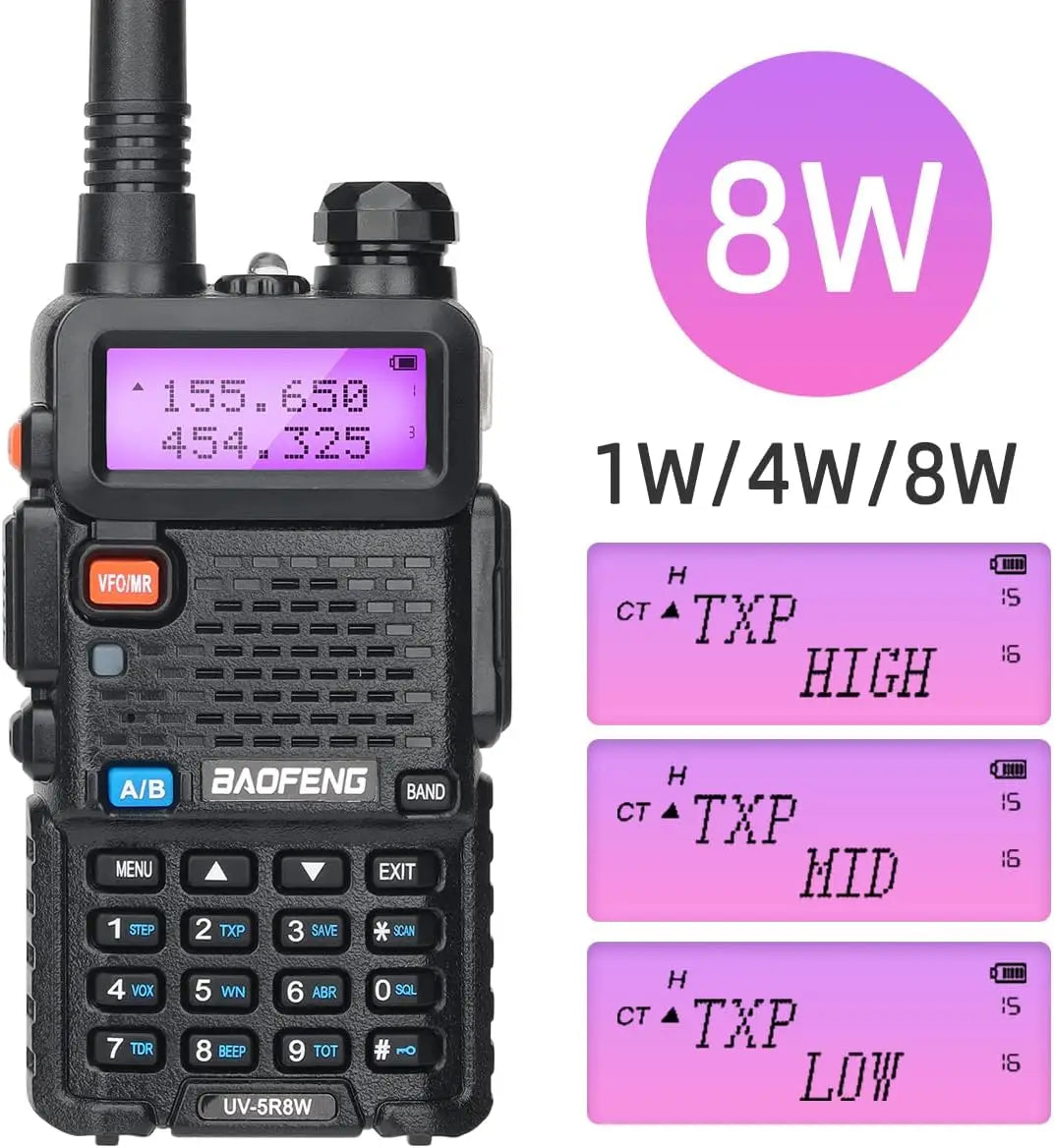 1/2PCS BaoFeng UV-5R 8W Tri-Power Walkie Talkie High Power Dual Band