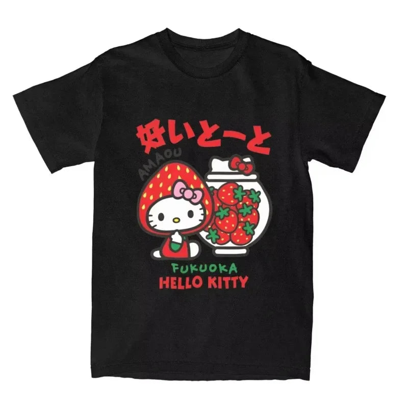 Hello Kitty Strawberry T-shirt Hippie Beach T-shirt Retro Casual Tops