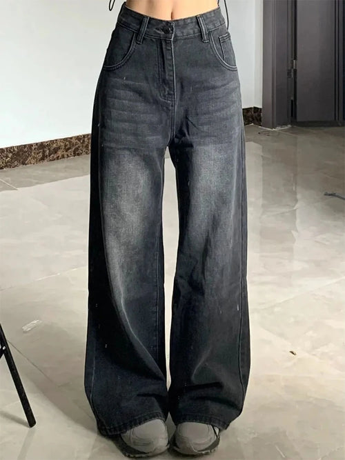 Korean Vintage High Waist Women's Jeans Y2K Slimming Pear-Shaped Loose