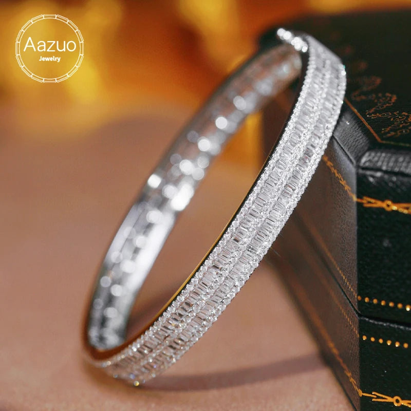 Aazuo 18K Solid White Gold Real Diamond 5.6ct  Ladder Full set Big