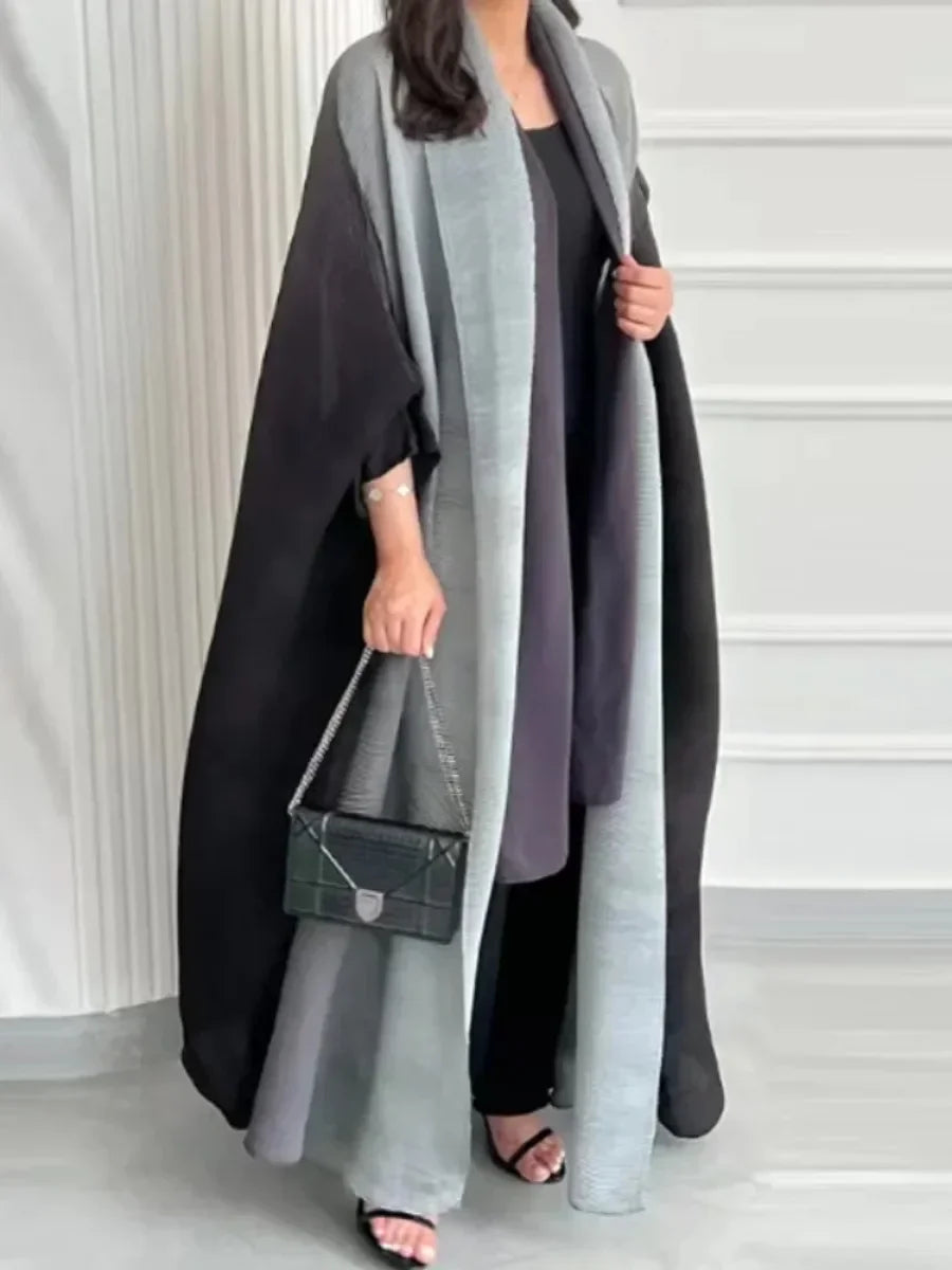 Muslim Abaya for Women Bat Sleeve Pleated Gradient Cardigan Trench