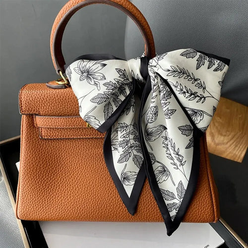 Fashion Print Hair Ribbon Scarf Women Neck Tie Bag Silk Skinny