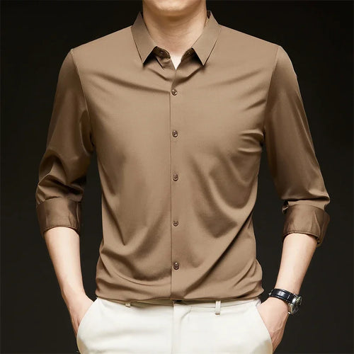 New Men's Business Casual Long Sleeved Solid Color Shirt Wrinkle