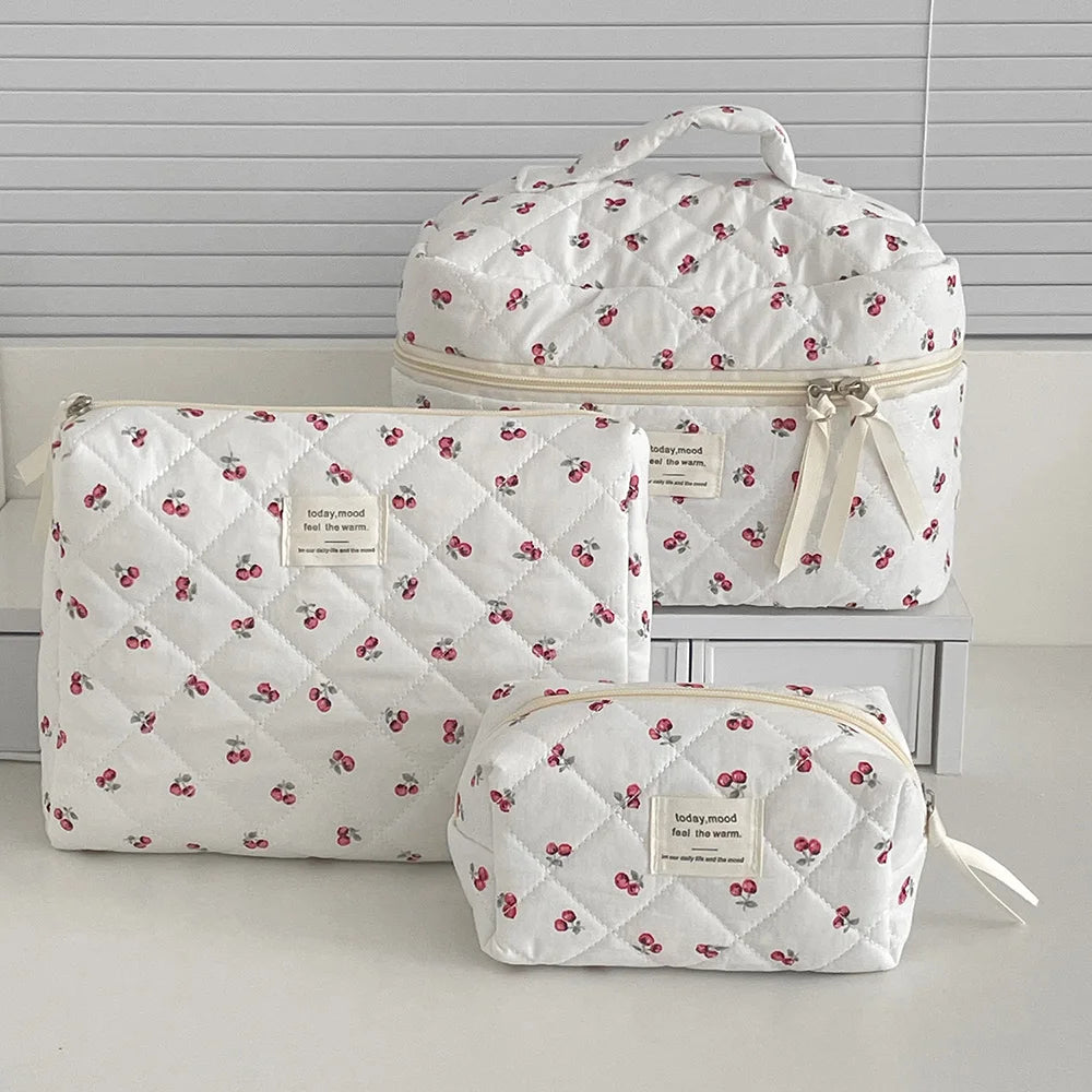 Fashion Cherry Tote Women Makeup Bag Portable Cute Ladies Cosmetic