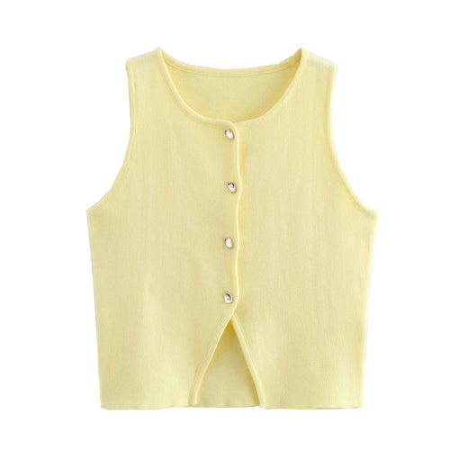 MUJER Cropped Knit Vest Women Cardigan White Sleeveless Vest Woman