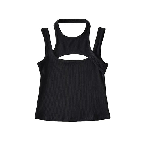 Asymmetrical Crop Top y2k E-girl Hollow Out Knitted Corset Top