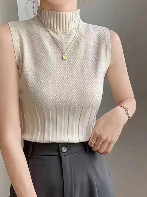 HELIAR Women Summer Casual Knitted Tank Tops Solid Sleeveless Half
