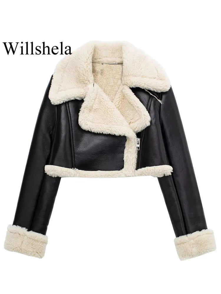 Willshela Women Fashion Solid Front Zipper Jackets Vintage Lapel Neck