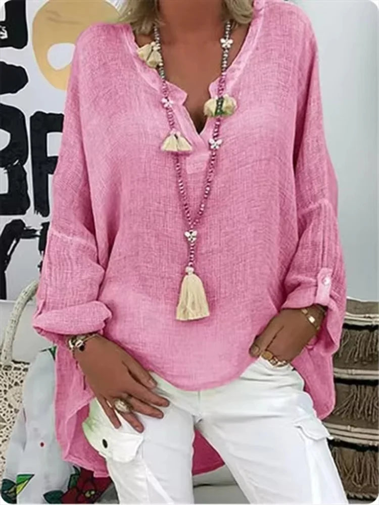 6-Color Loose Shirt Women's Casual Solid Color Top Spring Autumn