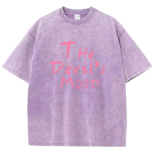 Fashion Womans Cotton Washed T-shirts The Devil's Moon Letter Prints