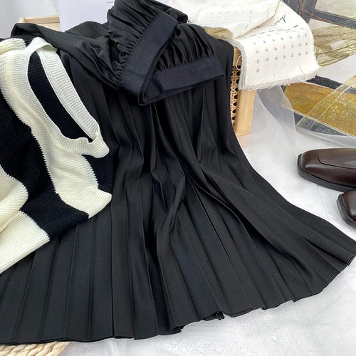 2024 Women Elegant Pleated Skirt High Waist Women Mid-long Skirt