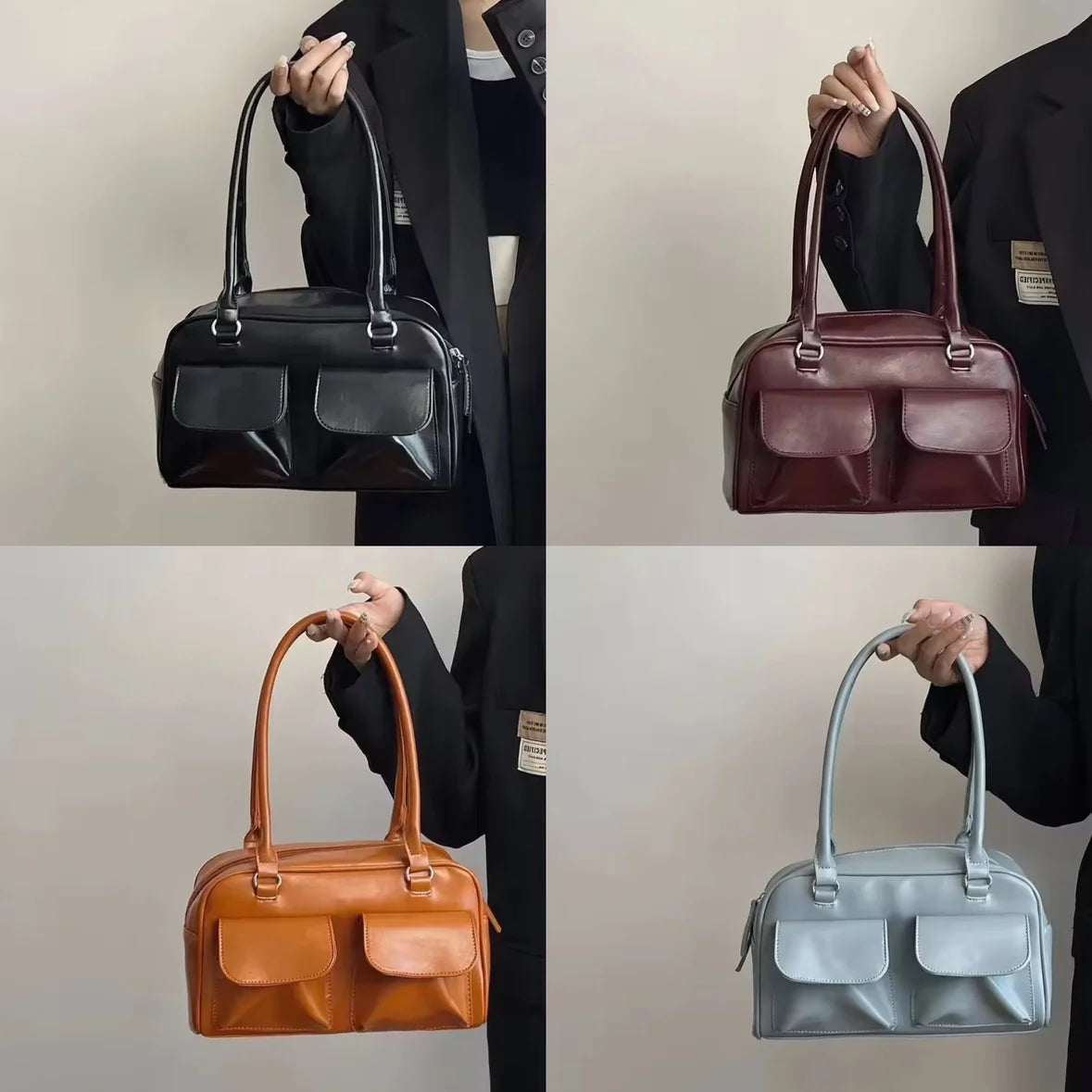 Vintage Women Business Shoulder Bags Simple Ladies Commute Tote Bag Pu