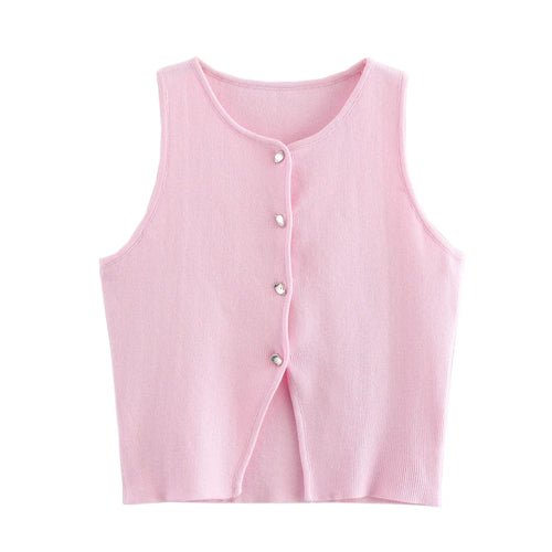 MUJER Cropped Knit Vest Women Cardigan White Sleeveless Vest Woman