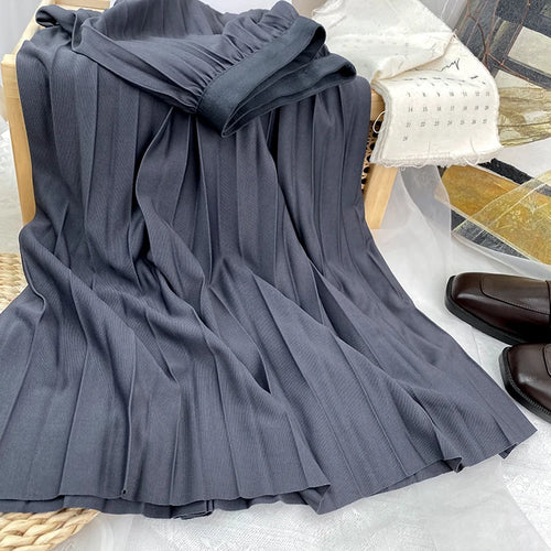 2024 Women Elegant Pleated Skirt High Waist Women Mid-long Skirt