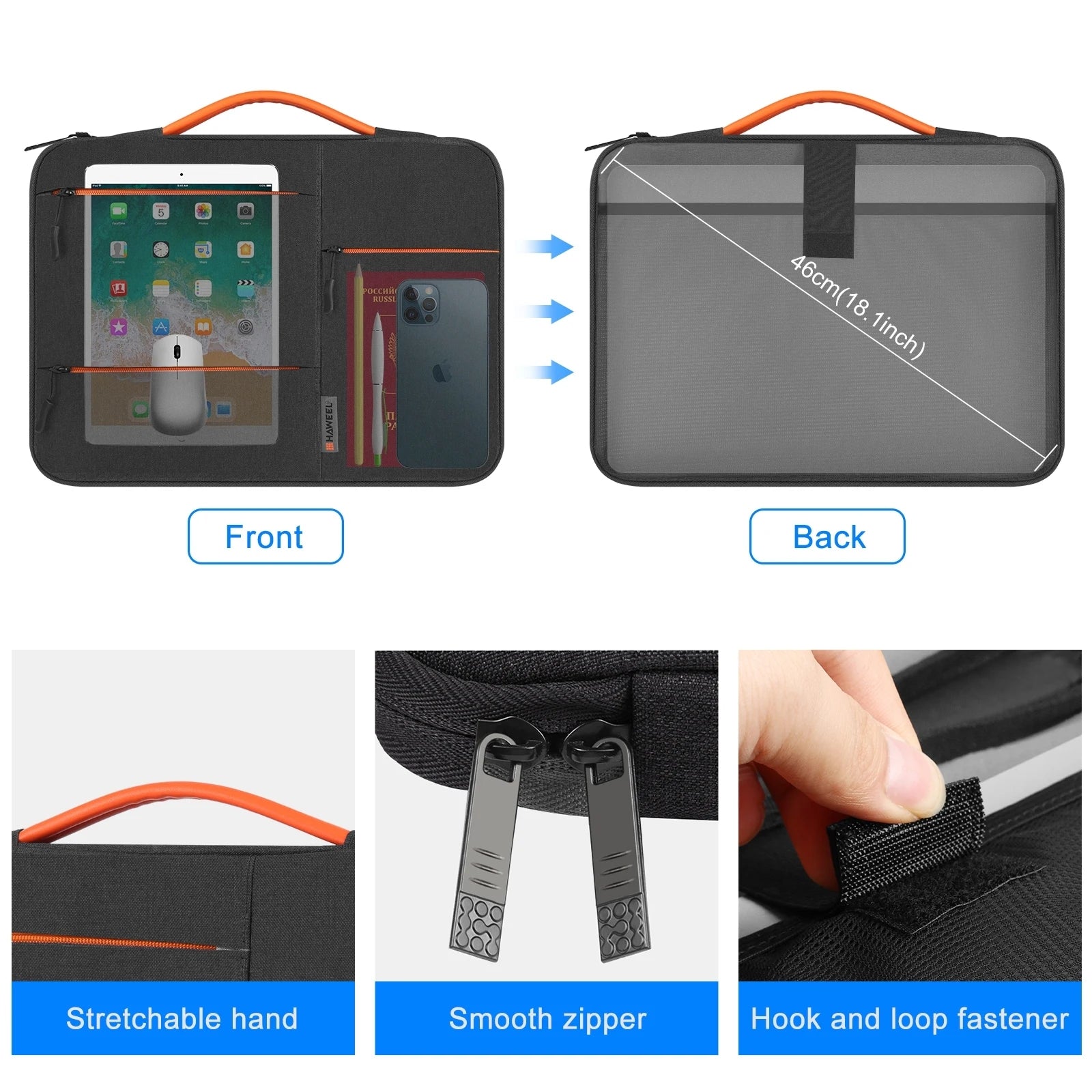 HAWEEL 13.0-15.0 inch Sleeve Case Zipper Briefcase Laptop Handbag For
