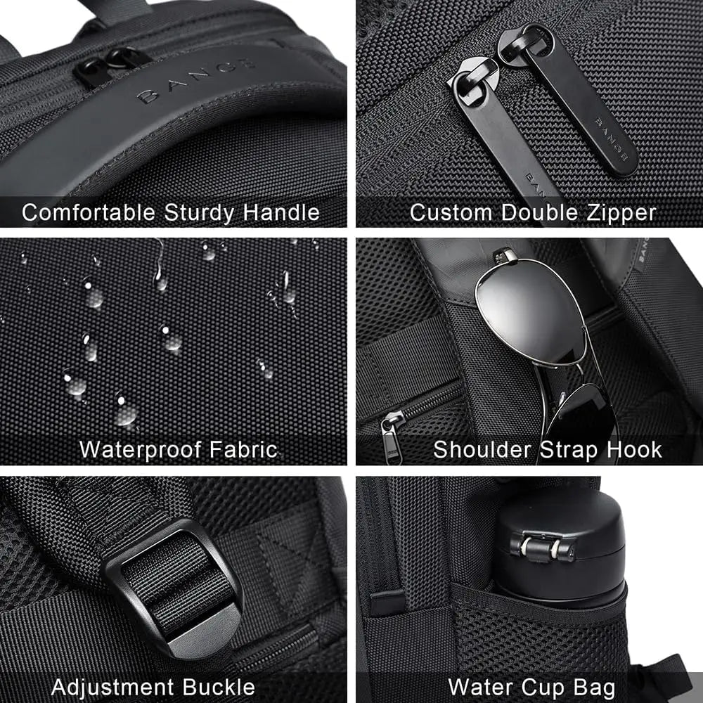 BANGE Travel Waterproof Backpack with USB Charging Port Fit 15.6 Inch