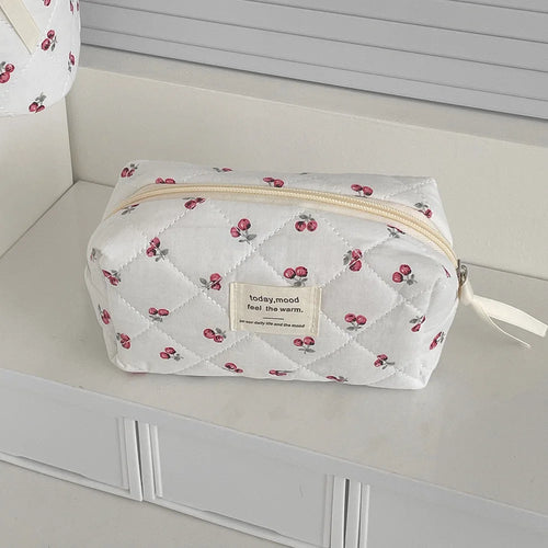 Fashion Cherry Tote Women Makeup Bag Portable Cute Ladies Cosmetic