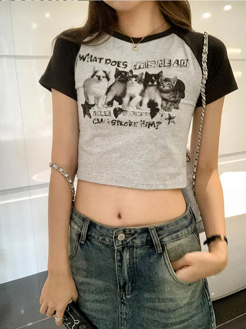 Women T-Shirt Y2k Print Slim Graphic Summer Korean Fashion Harajuku