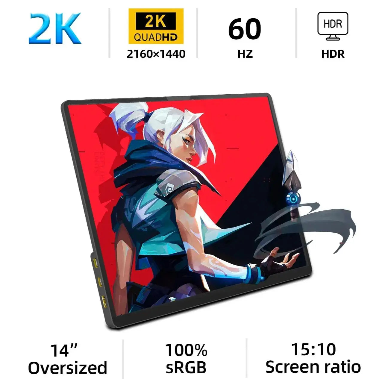 ZSUS 2160*1440  14-inch 2K Portable Monitor 60HZ For Laptop XBox PS4 /