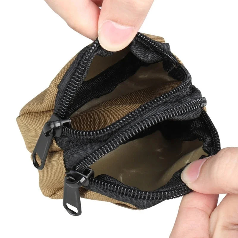 Nylon Double Zipper Pocket Coin Purse Men Tactical Molle Pouch