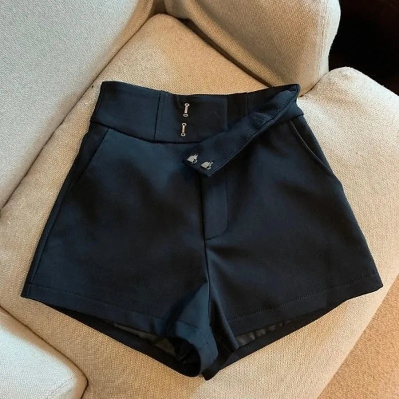 MEXZT Y2K Streetwear Black Shorts Women Elegant High Waist White A