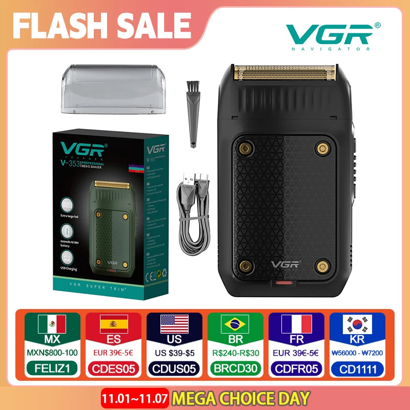 VGR V-353 Single Blade Professional Electric Rechargeable Mens Foil