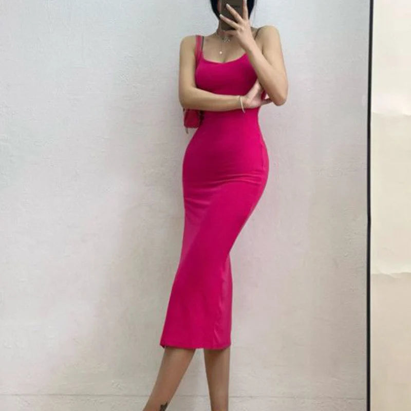 Rimocy 2024 New Sexy Sleeveless Slim Long Dress Women Party Club High