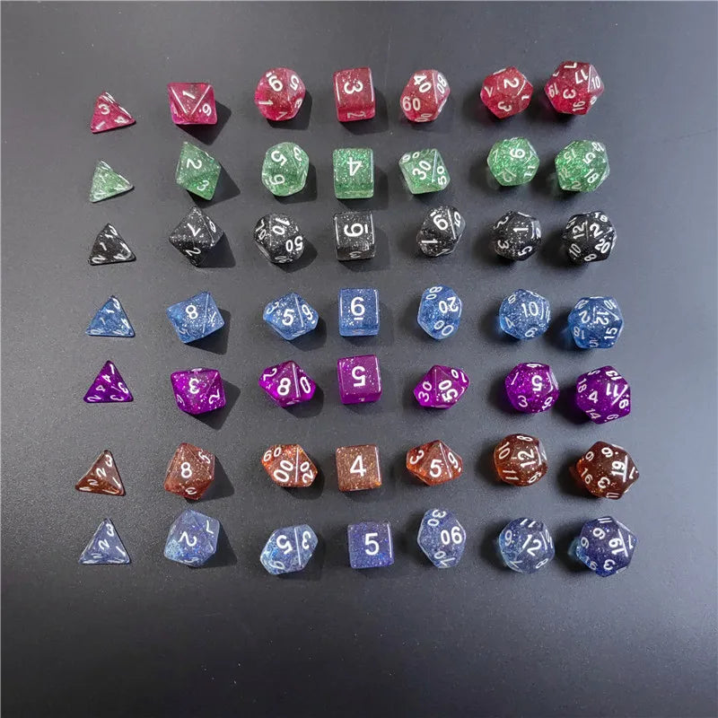 7 PCs 1 Set Of Transparent Flash Point Dice New Acrylic Set D4 D6 D8