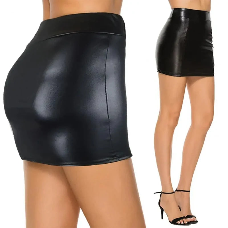 High-waist Tight Hip-hugging Skirt, Sexy Imitation Leather Hottie