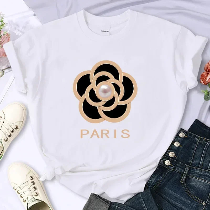 Luxury brand flower women's high-quality summer printed T-shirt casual